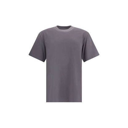 Y-3 Gray Cotton Sportswear oversized T-shirt with ribbed crew neck and logo print, urban contemporary style, 100% cotton, AW25 collection.