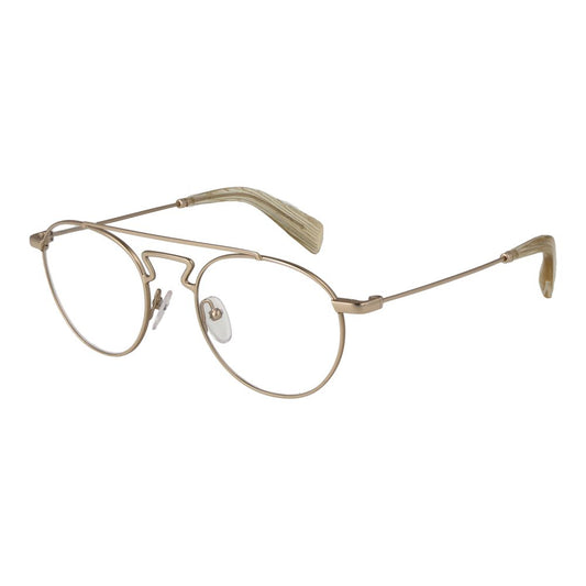 Yohji Yamamoto Gold Metal Glasses (Frames) aviator style full-rim design with demo lenses and gold metal frame.