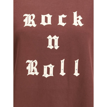Zadig & Voltaire Bordeaux Cotton T-Shirt with Rock & Roll rhinestone design, showcasing bold lettering for a rock-chic style.