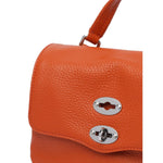 Zanellato Postina Daily Baby leather handbag in orange calf leather with turn-lock closure and stud detailing.