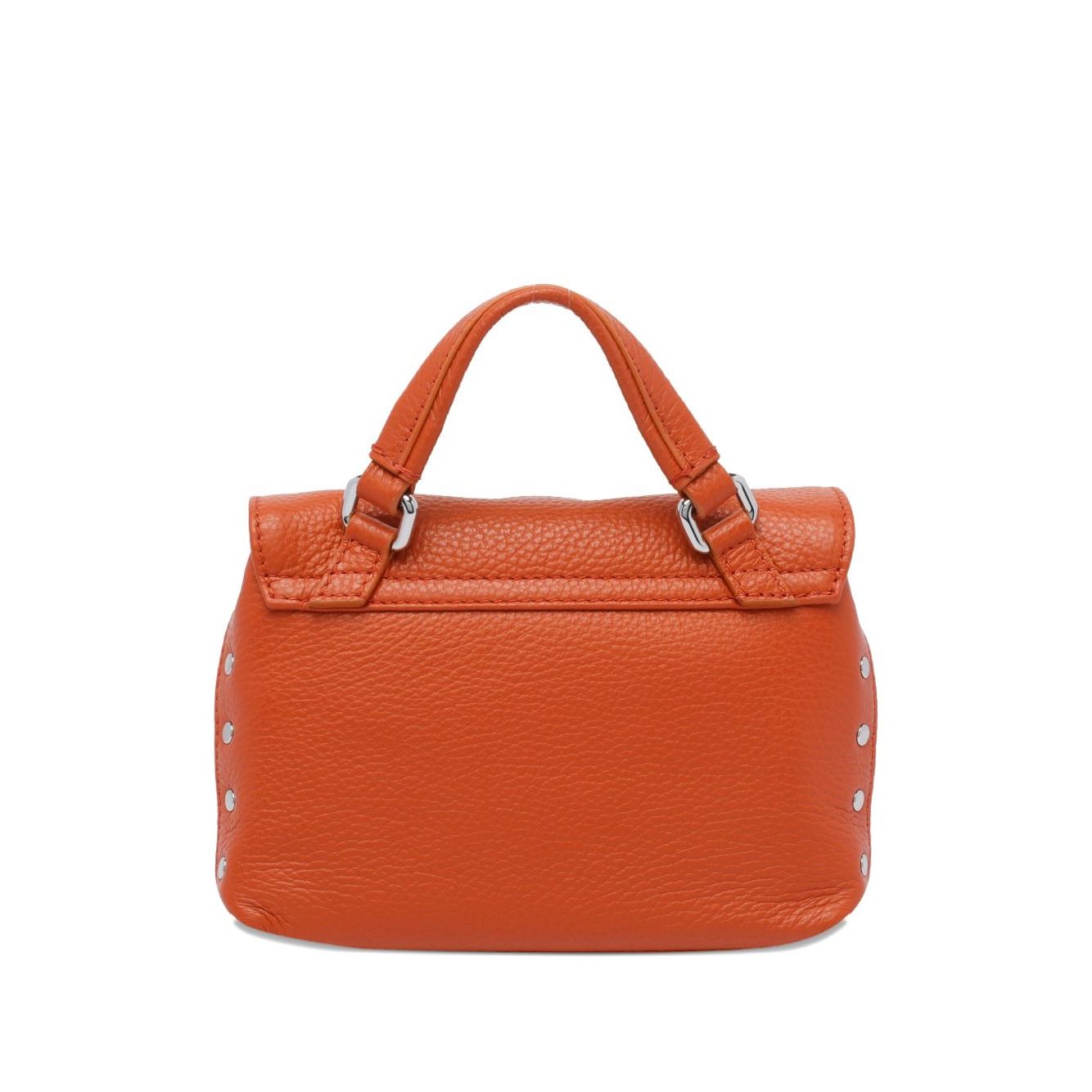 Orange Zanellato Postina Daily Baby leather handbag with turn-lock closure, top handle, and stud detailing.
