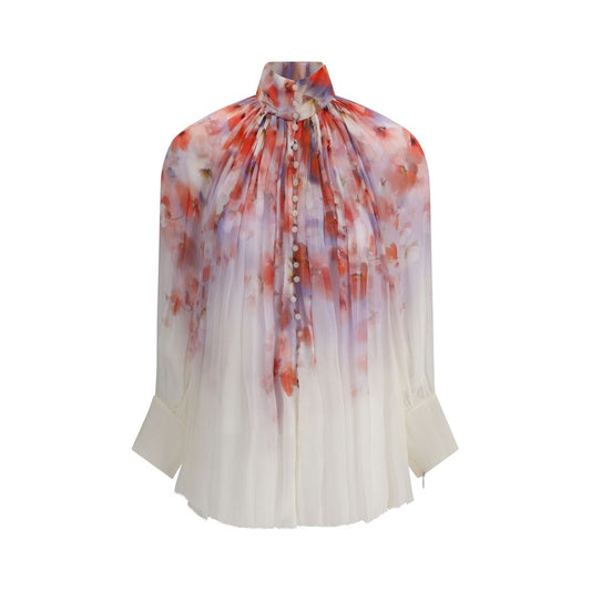 Zimmermann Multicolor Viscose Blouse with floral print and button-front closure, featuring semi-sheer fabric for elegant allure.