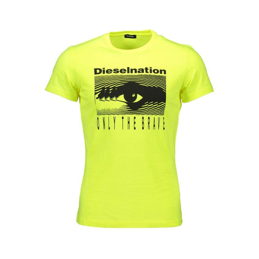 Diesel Yellow Cotton Men's T-Shirt with Bold Print and Logo