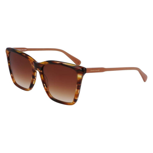 Longchamp brown acetate sunglasses for women, model LO719S-238, with 56/16/140mm dimensions, stylish and lightweight design.
