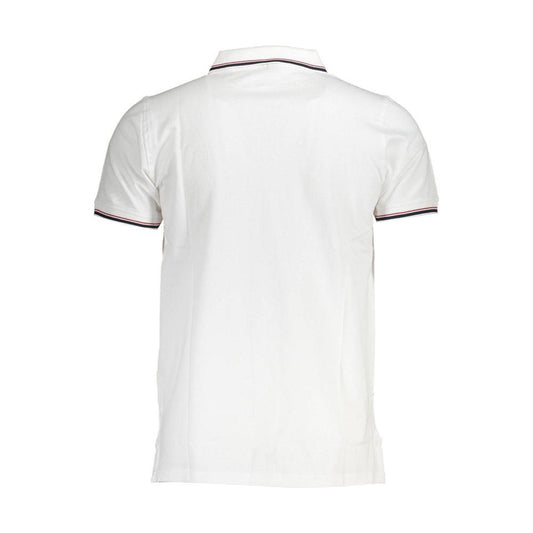 Back view of Norway 1963 white cotton men's polo shirt with short sleeves and contrasting trim.