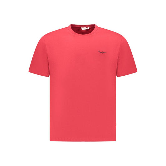 Pepe Jeans red cotton men's T-shirt with crew neck and embroidered logo.