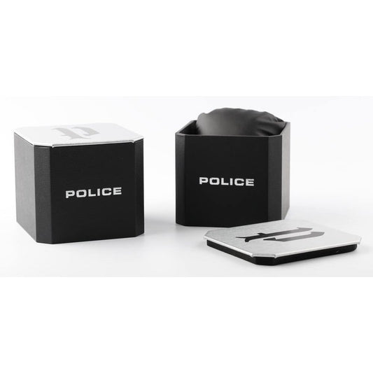 Official POLICE Mod. GRILLE wristwatch packaging, featuring branded box for gent's timepiece, showcasing sleek design and quality material.
