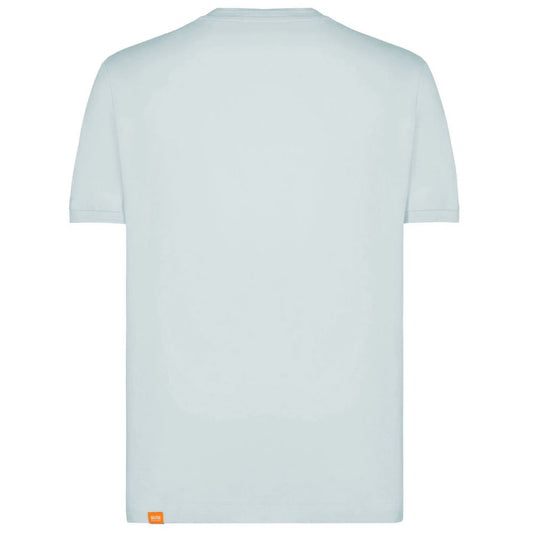 Suns gray cotton t-shirt with stretch, crew neck, elasticated sleeves, and logo on left sleeve, shown in an ice color.