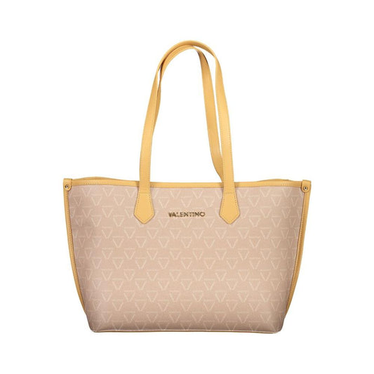 Valentino Bags beige polyethylene women's handbag with logo, eco-friendly design, features commodious compartments and stylish handles.