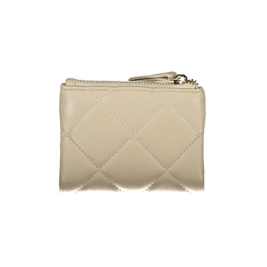 Beige Valentino Bags wallet for women, featuring quilted design, zip closure, and stylish compartments for coins and cards.