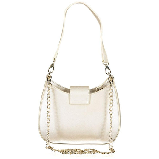 Valentino Bags silver polyethylene handbag with removable shoulder and chain strap, featuring elegant design and contrasting details.