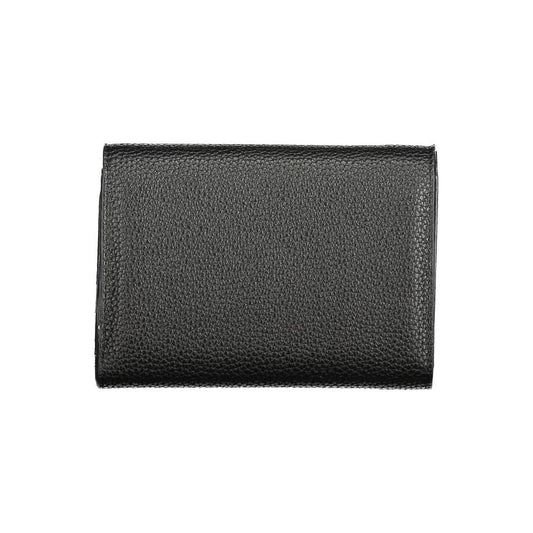 Valentino Bags black polyethylene wallet with 3 compartments, coin purse, card spaces, zip and automatic closure, and logo.